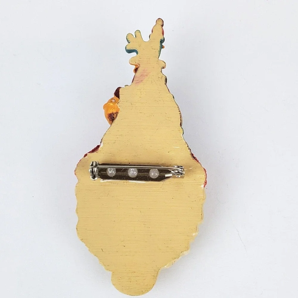 Vintage Resin Santa Claus Kris Kringle w/ Bluebird on Hat Christmas Pin Brooch